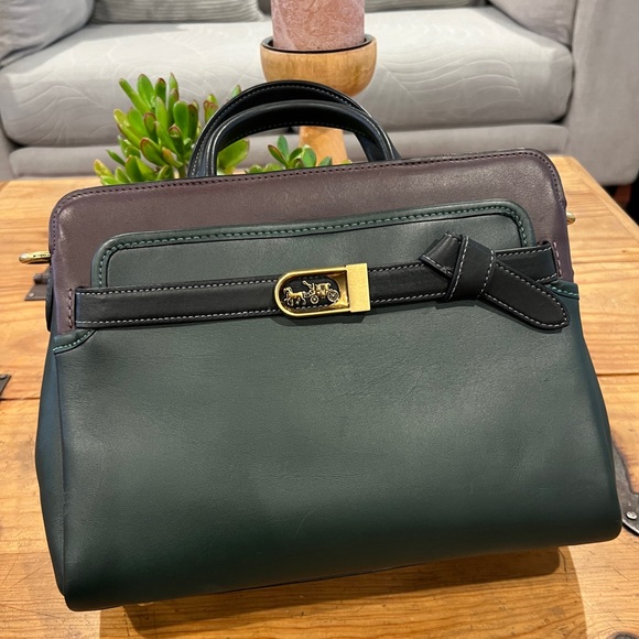 COACH $595 Tate Carryall 29 in Colorblock Amazon Green Leather Satchel Bag - Picture 15 of 17